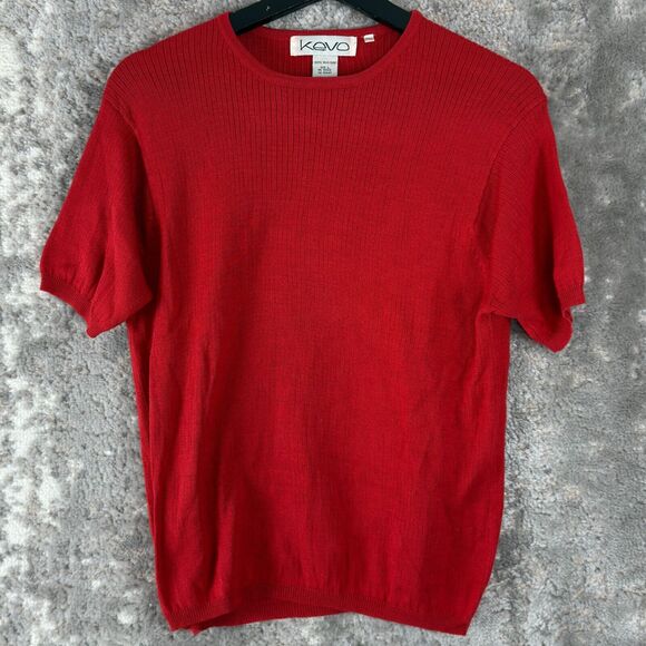 Kevo Womens Size L 100% Silk Ribbed Sweater Red Short Sleeve Pullover Outdoor - Picture 1 of 7